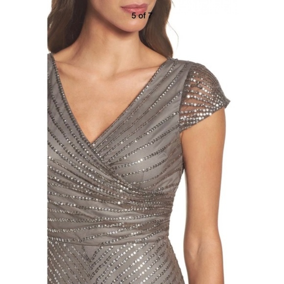 NEW $299 Adrianna Papell Sequin Faux Wrap Gown‎ in Lead [SZ 14 ] - Picture 6 of 10